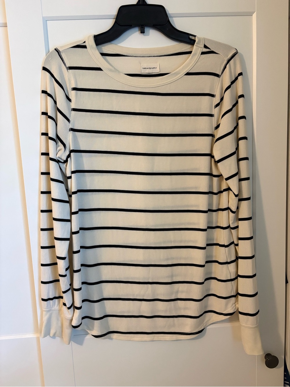 Thread & Supply Cream and Black Striped Long Sleeve Crew